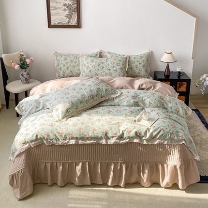 91家纺网 家纺一手货源 找家纺 （总）梦可莱家居 2025新款全棉韩版蕾丝边床盖四件套