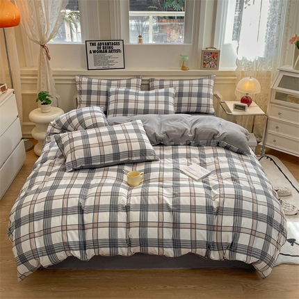 盛秋家纺 2025新款水洗棉格子系列四件套瑞克+中灰