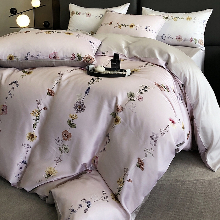 91家纺网 家纺一手货源 找家纺 立奥被业 2025年新款100%兰精天丝四件套天丝数码印花四件套 余梦灰