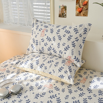 91家纺网 家纺一手货源 找家纺 眠博士2025新款全棉老粗布枕套 老粗布枕套-绿叶兔