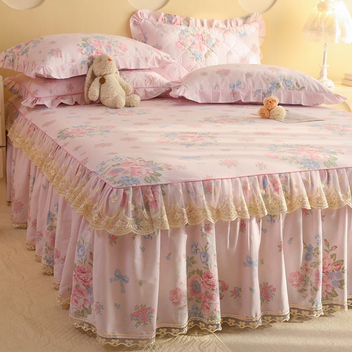 91家纺网 家纺一手货源 找家纺 美达家纺 2025新款全棉印花单床裙 夏花依旧