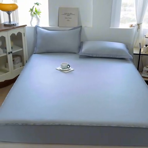 91家纺网 家纺一手货源 找家纺 鑫琪莱家纺 2025云母凉感冰丝席 床笠款-云母蓝