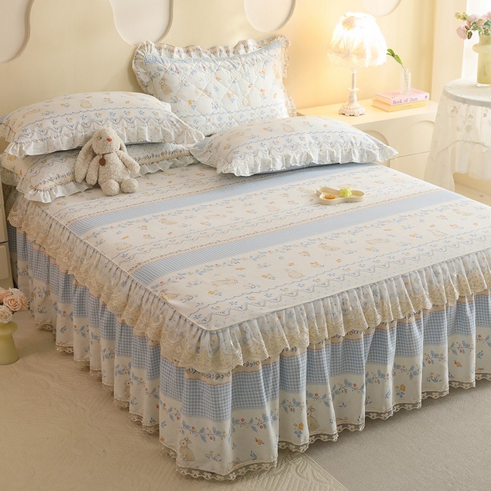 91家纺网 家纺一手货源 找家纺 美达家纺 2025新款全棉印花单床裙 花宠乐章-蓝