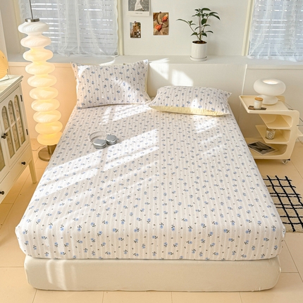 眠博士2025新款全棉老粗布床笠 老粗布床笠-小兰花