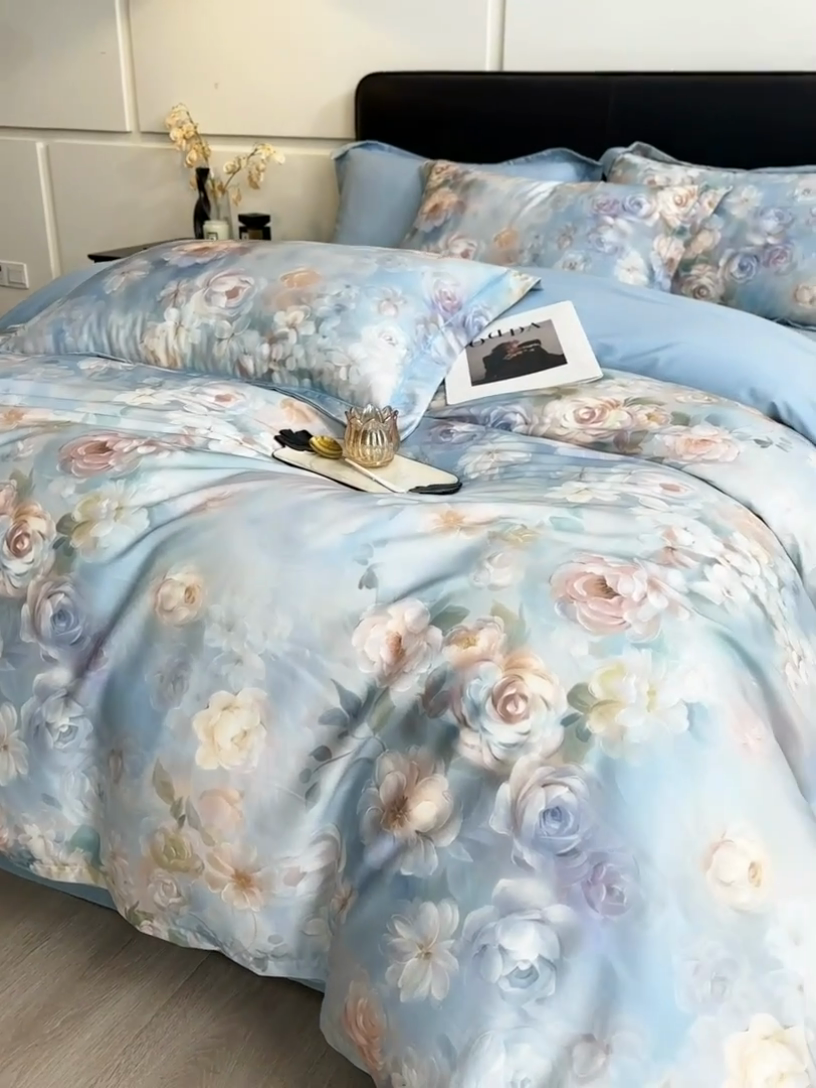 91家纺网 家纺一手货源 找家纺 帛美家纺 2025新款40S莱赛尔天丝棉数码印花四件套 缤纷花韵