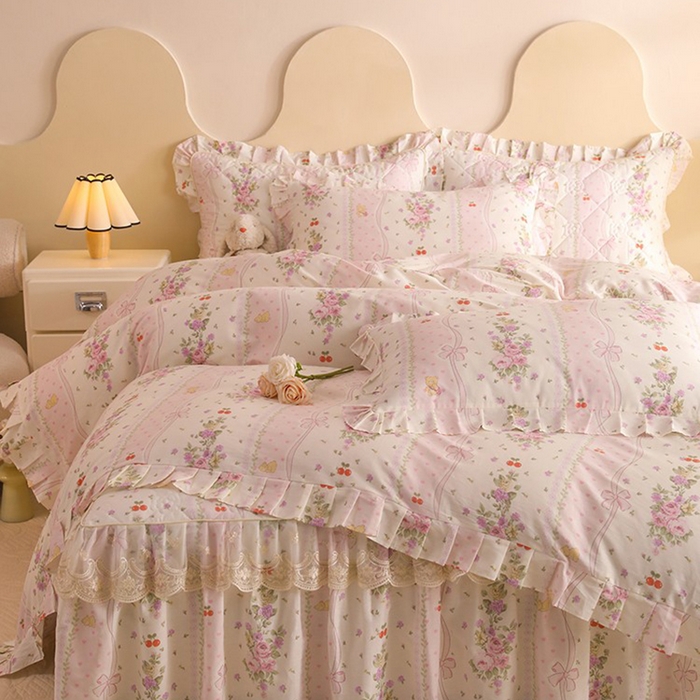 91家纺网 家纺一手货源 找家纺 美达家纺 2025新款全棉印花床裙四件套 少女心结