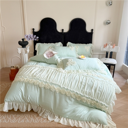 富盛家纺 2025新款水洗亲肤棉盘花刺绣床裙款四件套公主风四件套甜蜜蜜系列 甜蜜蜜-绿