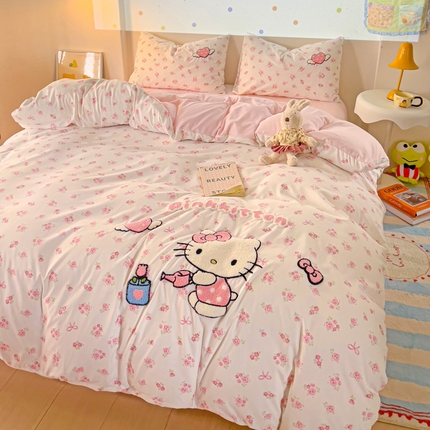 茉礼 2025新款云朵棉毛巾绣印花四件套 KT猫