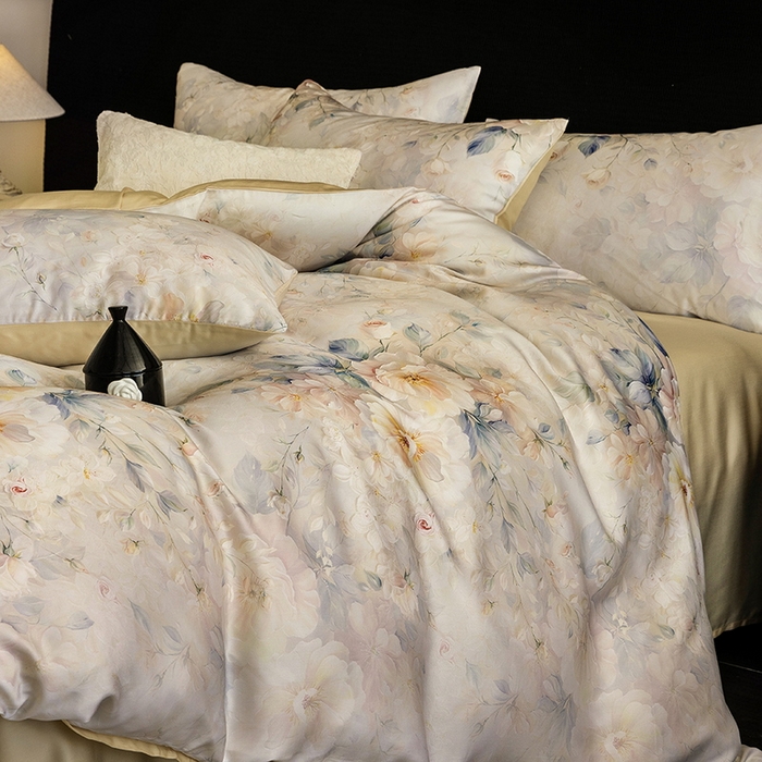 91家纺网 家纺一手货源 找家纺 立奥被业 2025年新款100%兰精天丝四件套天丝数码印花四件套 忆江南-金