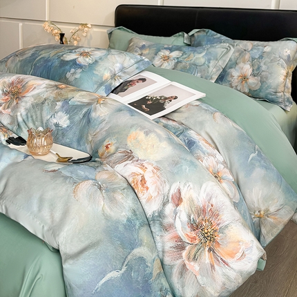 帛美家纺 2025新款40S莱赛尔天丝棉数码印花四件套 花漾时光