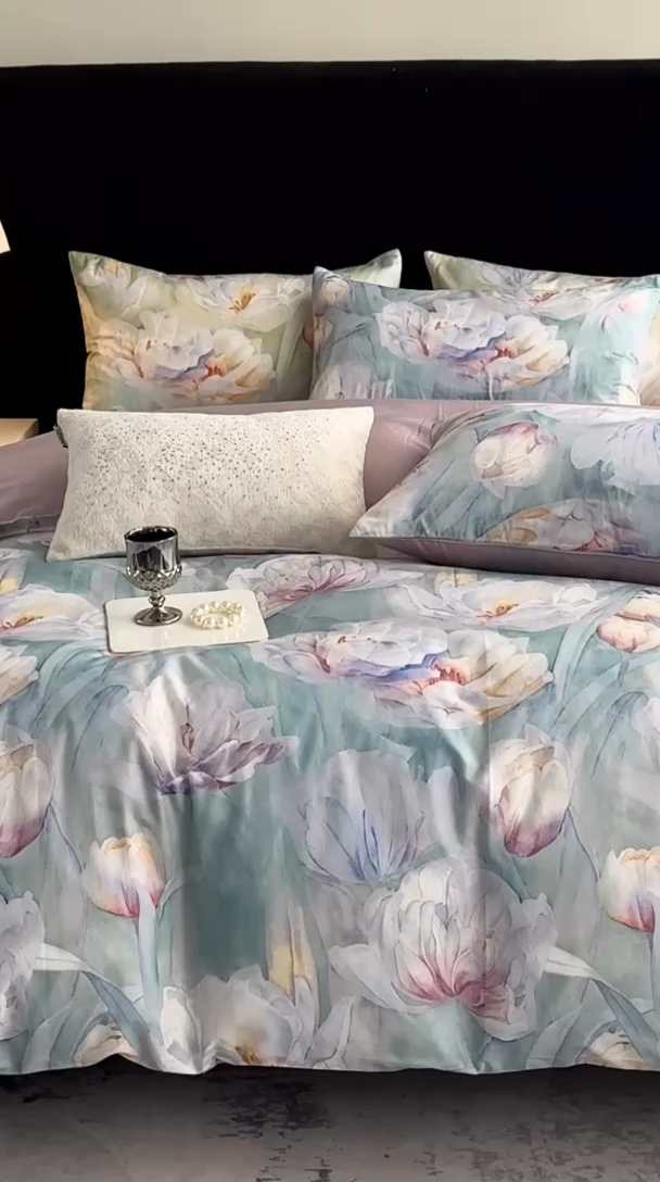 91家纺网 家纺一手货源 找家纺 立奥被业 2025新款60S数码印花四件套四件套 百合紫