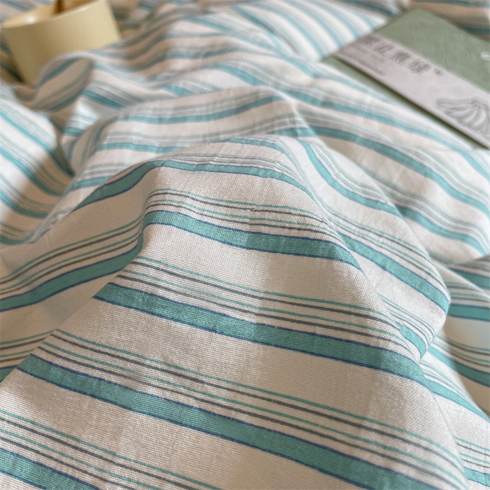 91家纺网 家纺一手货源 找家纺 盛秋家纺 2025新款水洗棉格子系列四件套莫拉绿+海清