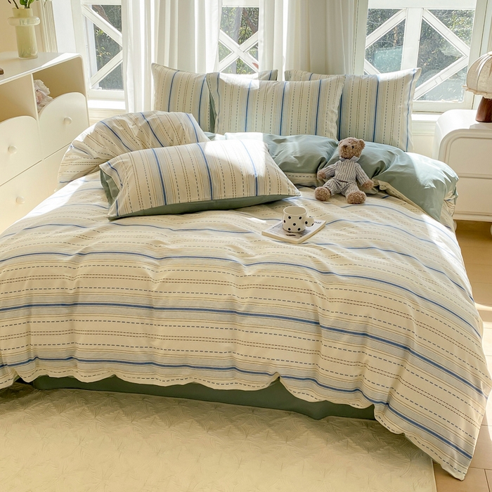 91家纺网 家纺一手货源 找家纺 帅露家纺 2025开春新品全棉喷气13070小清新印花纯棉全棉四件套 海盐柚子