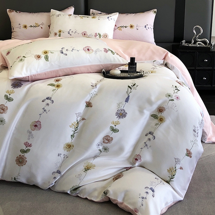 91家纺网 家纺一手货源 找家纺 立奥被业 2025年新款100%兰精天丝四件套天丝数码印花四件套 余梦粉