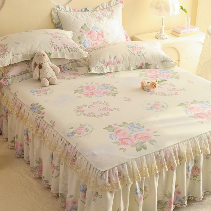 91家纺网 家纺一手货源 找家纺 美达家纺 2025新款全棉印花单床裙 法尔曼玫瑰