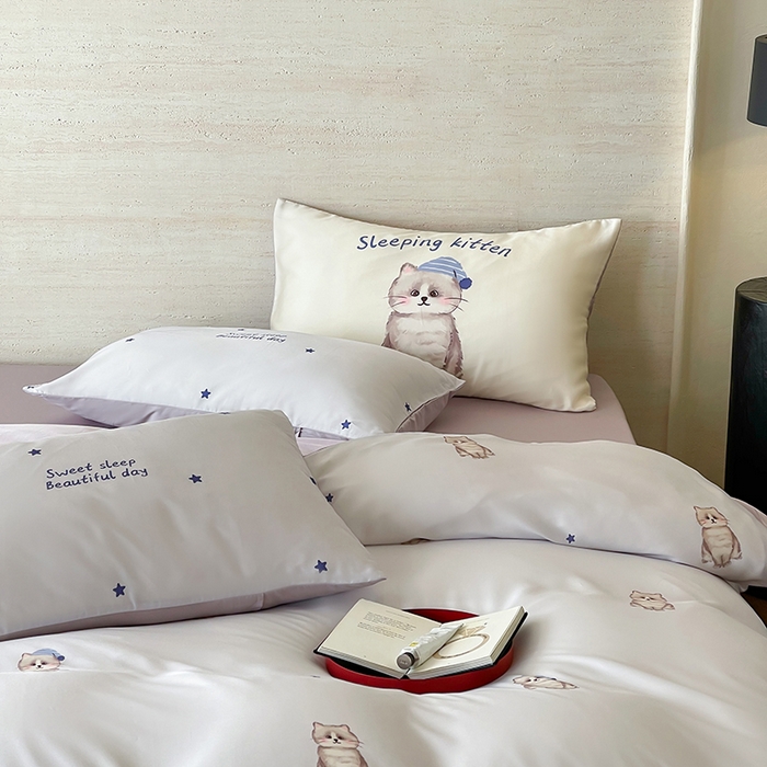 91家纺网 家纺一手货源 找家纺 （总）赫帛 2025新款60支天丝四件套-晚安小猫