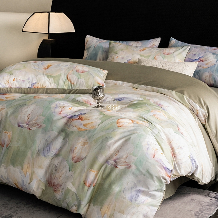 91家纺网 家纺一手货源 找家纺 立奥被业 2025新款60S数码印花四件套四件套 百合绿