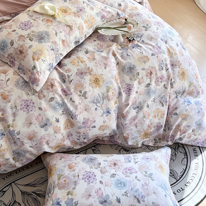 91家纺网 家纺一手货源 找家纺 梧桐树 2025新款100%全棉60S长绒棉套件 S32珍珠少女-米