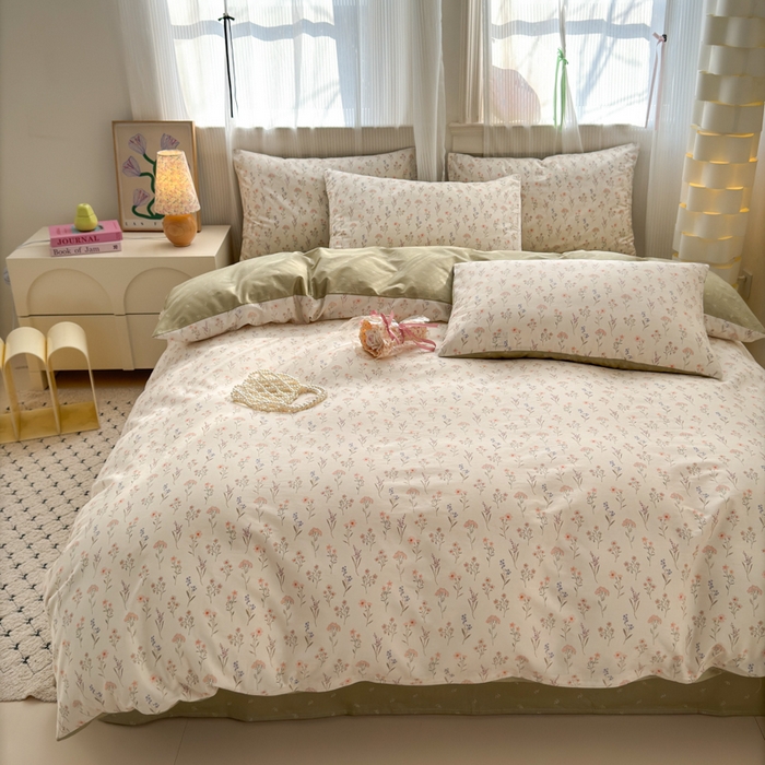 91家纺网 家纺一手货源 找家纺 清雅福 2025全棉13372小清新四件套和单被套早春系列第二批--四件套 梦回浅溪