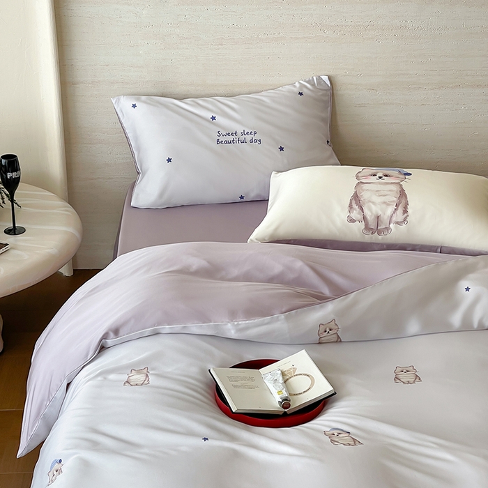 91家纺网 家纺一手货源 找家纺 （总）赫帛 2025新款60支天丝四件套-晚安小猫