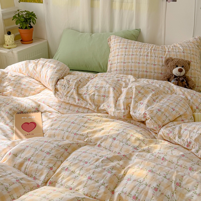 91家纺网 家纺一手货源 找家纺 仟人梦 2025新款水洗棉印花四件套 彩漾格