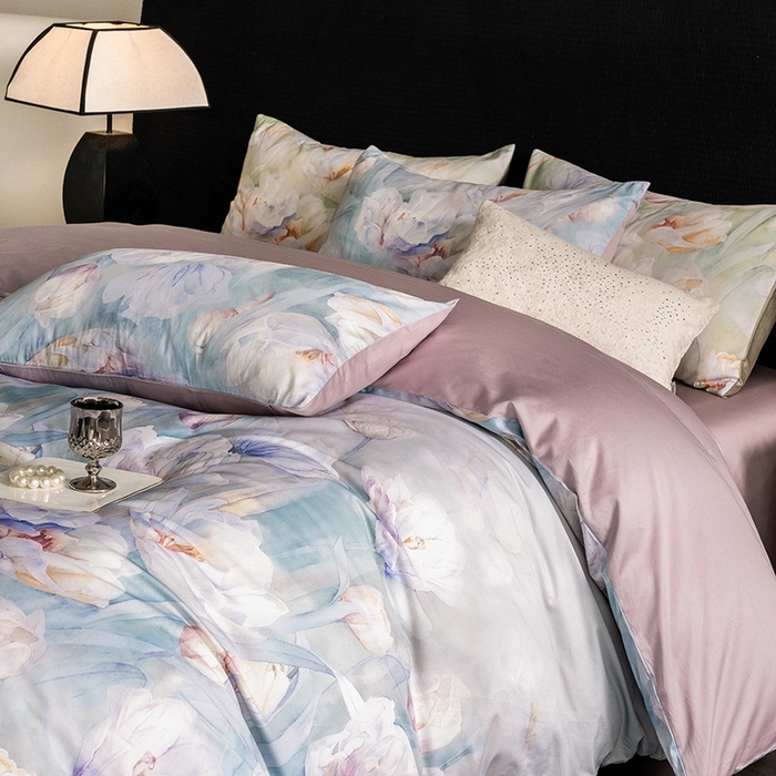 91家纺网 家纺一手货源 找家纺 立奥被业 2025新款60S数码印花四件套四件套 百合紫