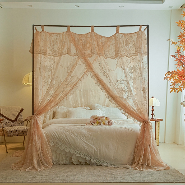 91家纺网 家纺一手货源 找家纺 都市缘蚊帐 2025新款A902穿杆落地宫廷蚊帐烤漆支架款 902薇尔庄园-奶油玉