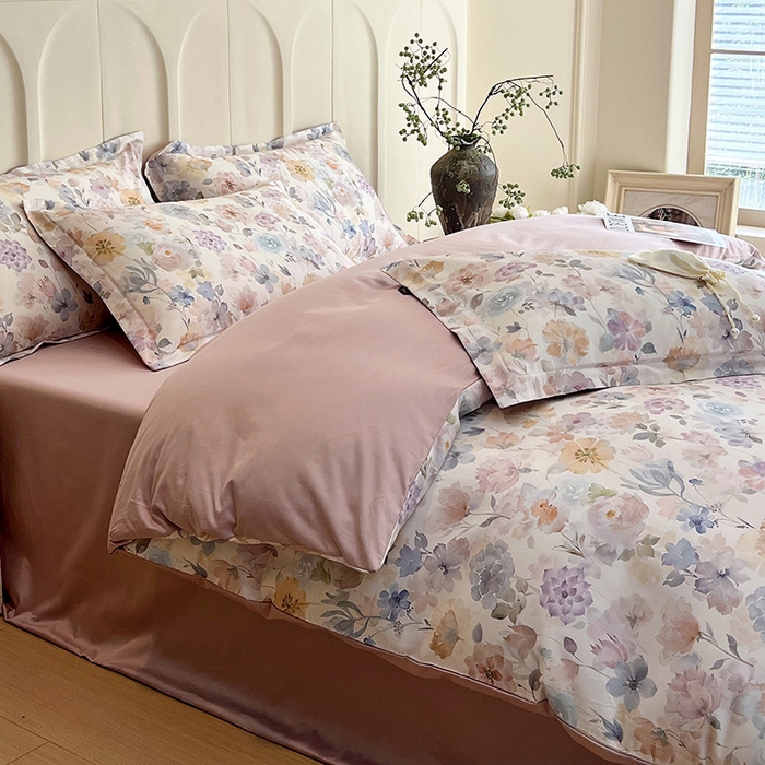 91家纺网 家纺一手货源 找家纺 梧桐树 2025新款100%全棉60S长绒棉套件 S32珍珠少女-米