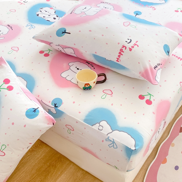 91家纺网 家纺一手货源 找家纺 芷凡家纺 2025新款水洗云朵棉印花床笠 甜蜜宝贝