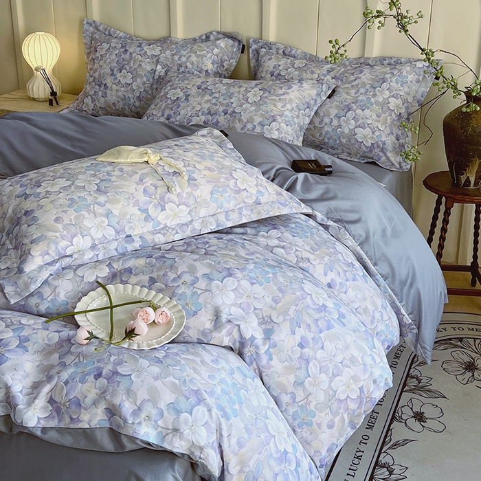 91家纺网 家纺一手货源 找家纺 梧桐树 2025新款100%全棉60S长绒棉套件 S24花雅蓝