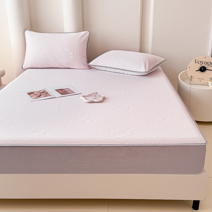 91家纺网 家纺一手货源 找家纺 小萌虎 2025新款冰豆豆凉席 床笠款 粉玉