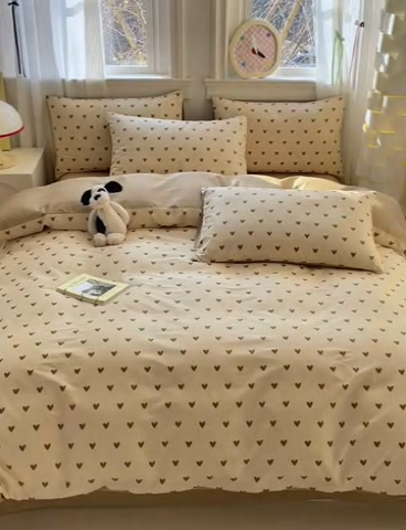 91家纺网 家纺一手货源 找家纺 清雅福 2025全棉13372小清新四件套和单被套早春系列第二批--四件套 心甜