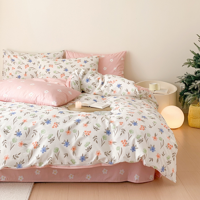 91家纺网 家纺一手货源 找家纺 帅露 2025开春新品全棉喷气13070小清新印花纯棉全棉四件套 白露