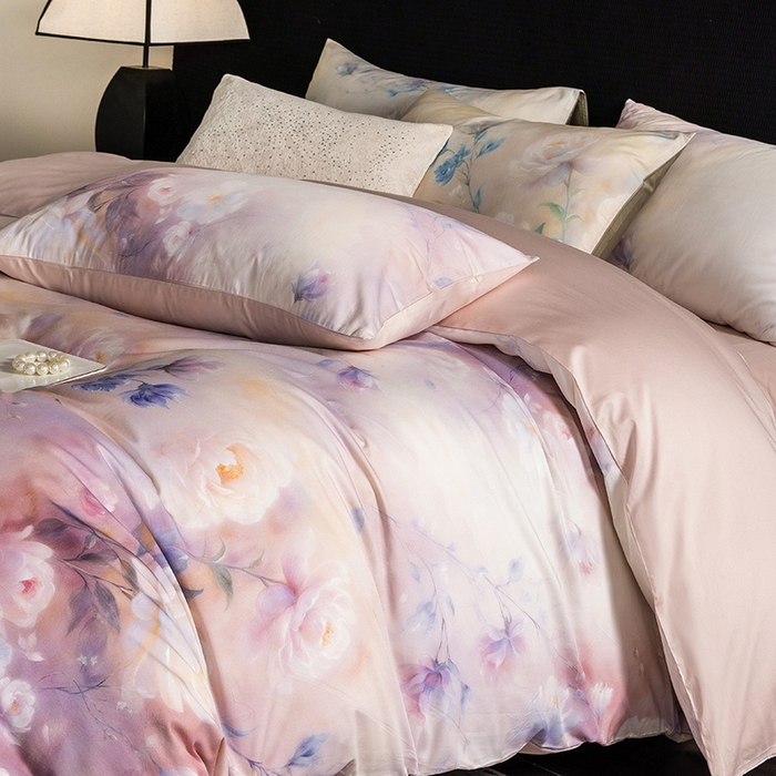 91家纺网 家纺一手货源 找家纺 立奥被业 2025新款60S数码印花四件套四件套 花仙粉