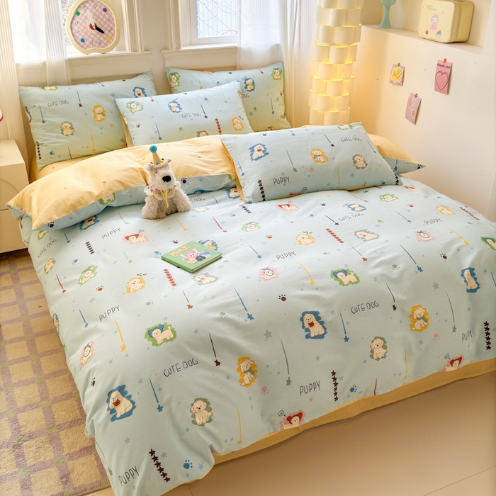 91家纺网 家纺一手货源 找家纺 清雅福 2025全棉13372小清新四件套和单被套早春系列第二批--单枕套 旺柴犬·蓝