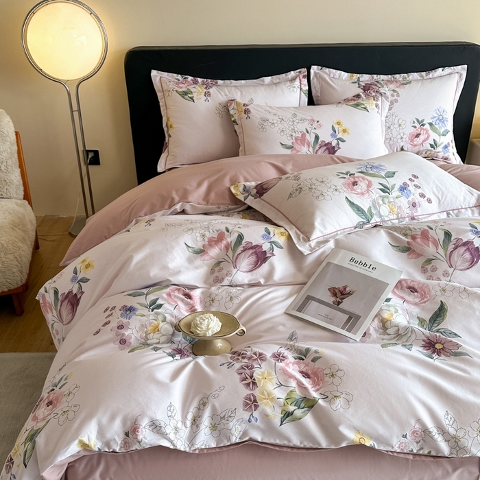 91家纺网 家纺一手货源 找家纺 格里芬家纺 2025新款全棉四件套13376纯棉印花四件套 暗香-粉