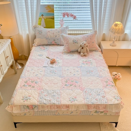 美达家纺 2025新款全棉印花夹棉床笠 悦动心妍