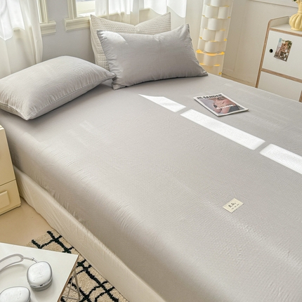 91家纺网 家纺一手货源 找家纺 眠博士2025新款 全棉双层纱 单床笠 双层纱床笠-暮色灰