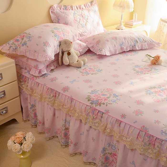 91家纺网 家纺一手货源 找家纺 美达家纺 2025新款全棉印花单床裙 夏花依旧