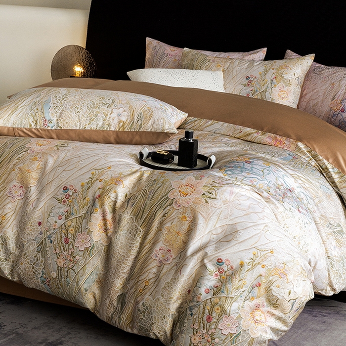 91家纺网 家纺一手货源 找家纺 立奥被业 2025新款60S数码印花四件套四件套 秘境咖