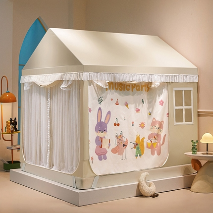 富莱星2025新款卡通儿童小房子蚊帐系列 3鹦鹉音乐派对-咖