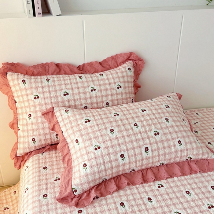 91家纺网 家纺一手货源 找家纺 添越 2024新款纯棉砂洗床盖沁心花语