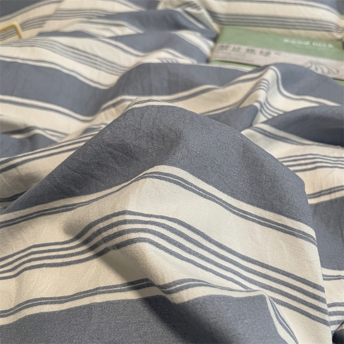 91家纺网 家纺一手货源 找家纺 盛秋家纺 2025新款水洗棉格子系列四件套蓝灰中条+海清