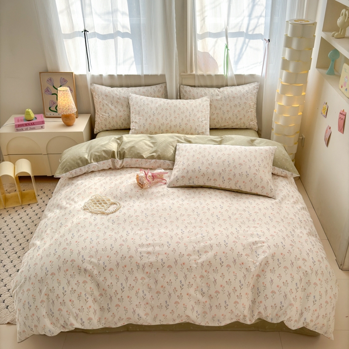 91家纺网 家纺一手货源 找家纺 清雅福 2025全棉13372小清新四件套和单被套早春系列第二批--单枕套 梦回浅溪