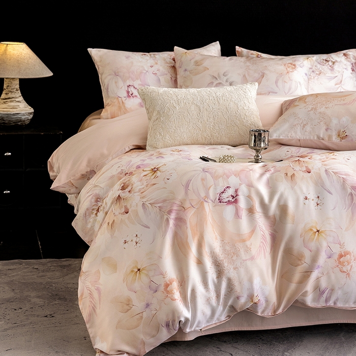 91家纺网 家纺一手货源 找家纺 立奥被业 2025新款60S数码印花四件套四件套 云馥-粉