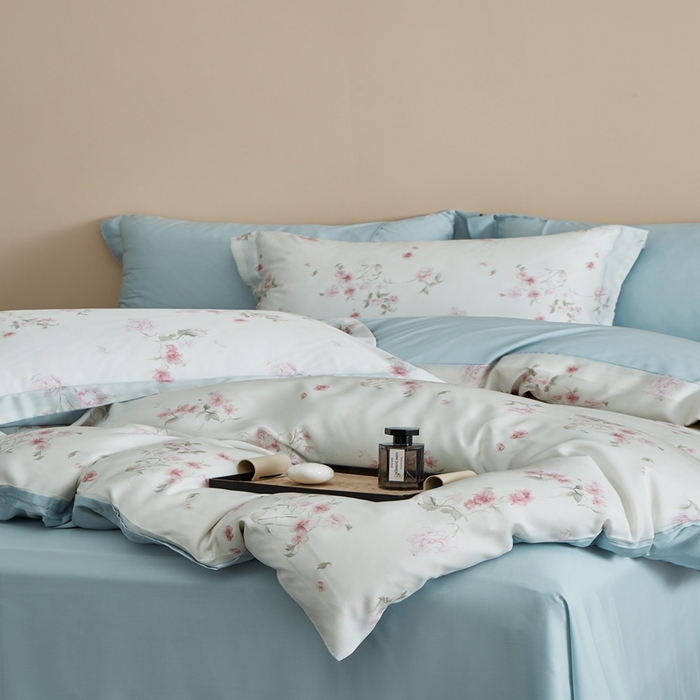 91家纺网 家纺一手货源 找家纺 顾家家居 2026新款莱塞尔数码印花四件套 捻绣