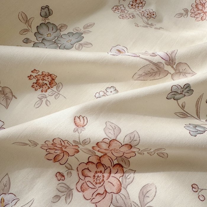 91家纺网 家纺一手货源 找家纺 清雅福 2025全棉13372小清新四件套和单被套早春系列第二批--四件套 夜伴花香·米