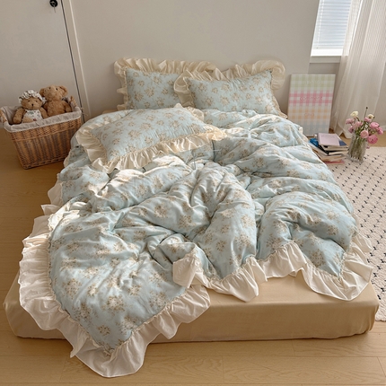 91家纺网 家纺一手货源 找家纺 （总）六巷胡同 2025新款韩系博主风花边款小碎花A类全棉双层纱四件套