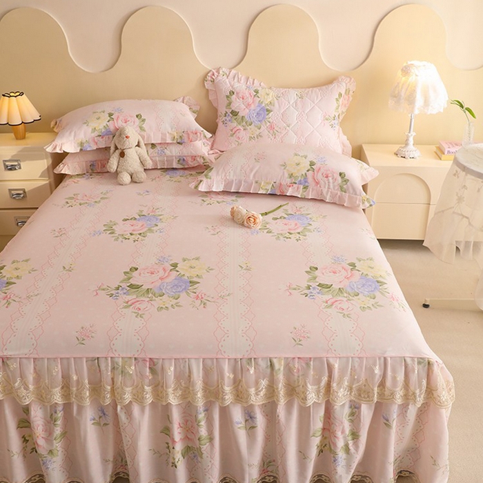 91家纺网 家纺一手货源 找家纺 美达家纺 2025新款全棉印花单床裙 绮梦花源