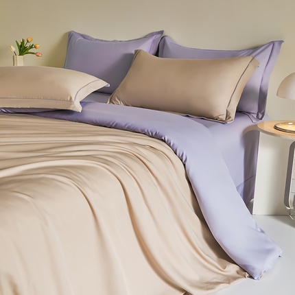 91家纺网 家纺一手货源 找家纺 （总）帛美家纺 2025春夏新款莫兰迪色40S莱赛尔双拼天丝棉四件套（提供买家秀）